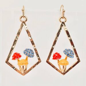 Enamel Rhomb Red Mushroom Earrings Inlaid with Cubic Zirconi