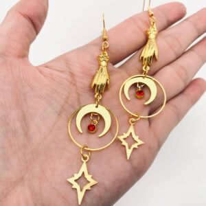 Gypsy Mystery Witch Palm Moon Pendant Earrings - MS