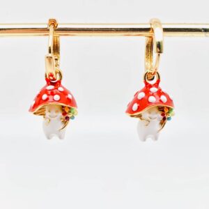Enamel 3D Mushroom Huggie Hoop Earrings