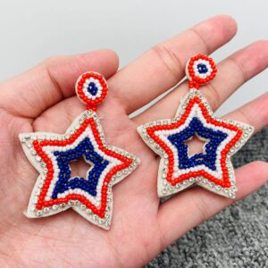 Independence Day Seed Beads Woven Star Charm Earrings - SB