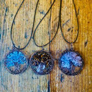 Natural Stone Wire-Wrapped Tree of Life Pendant Necklace