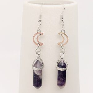 Amethyst Natural Stone Pendant Moon Earrings - MS/CS