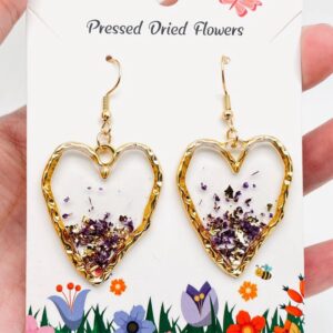 Baby's Breath Pressed Heart Shape Charm Earrings