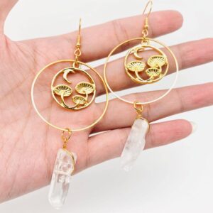 Golden Mushroom Natural Irregular White Stone Earrings