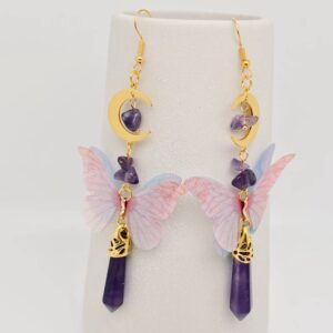 Butterfly Wings Amethyst Moon Pendant Earring - MS