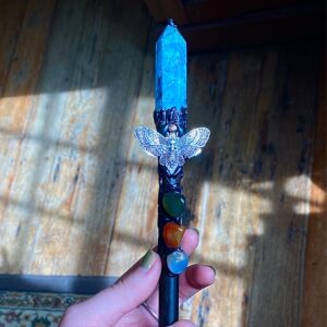 Blue apatite crystal wand