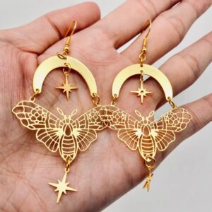 Golden Moth Moon Star Earrings