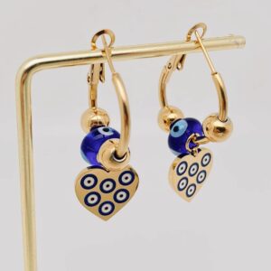 Stainless Steel Enamel Evil Eye Pendant Hoop Earrings