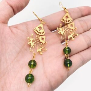 Bohemian Green Phantom Crystal Mushroom earrings