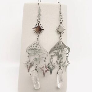 Hollow Mushroom Irregular Crystal Pendant Earrings.