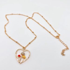 Heart-Shaped 3D Mushroom Pendant Necklace.