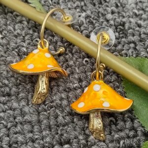 Mushroom Hoop Earrings Orange.
