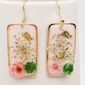 Natural Dried Flower Geometric Dangle Earrings.