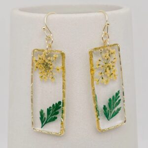 Queen Anne's Lace & Fern Leaf Rectangle Charm Earrings.