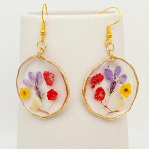 Floral Irregular Circular Dried Flowers Dangle Earrings.