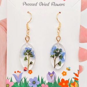 Forget-Me-Not Dried Flowers Transparent Oval Earrings.