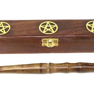 Pentagram Wood Box with 10" Wooden Magic Wand inside 2 x 12"