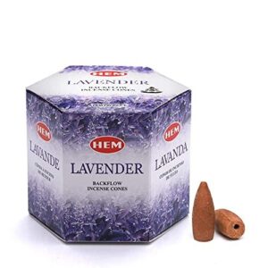 Hem Lavender Backflow Brown Incense Cones | Long Lasting Aroma for Positivity & Pure Air | Wood Powder | Aromatherapy for Stress Relief, Air Purifier & Cleansing | Gift Set