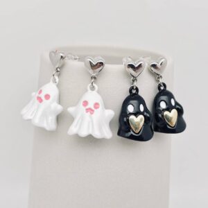 Halloween White and Black Ghost Post Earrings