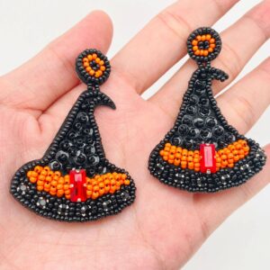 Hand-woven Beads Black Witch Hat Earrings