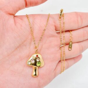 18k Gold Plated Mushroom Cubic Zirconia SS Necklace - FGS
