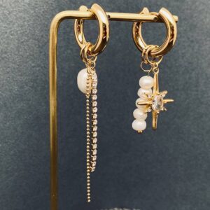FGS - Pearl Zircon Star Charm 18 Gold Plated Huggie Earrings