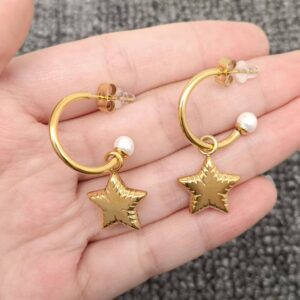 Stars Charm 18K Gold Plated SS Dangle Earrings - FGS/MS