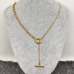 FGS - 18K Gold Plated Stainless Steel Ot Buckle Lariat Chain