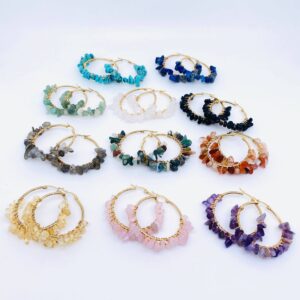 Stainless Steel Hand-wound Natural Gravel Hoop Earrings