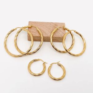 18K Gold Plated Stainless Steel Cable Hoop Earrings