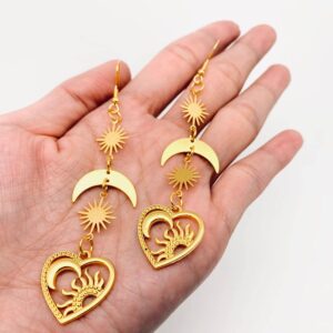 Sun Moon Star Heart-shaped Pendant Earrings - MS