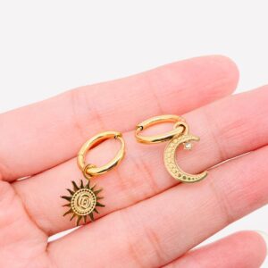 Sun Moon 18k Gold Plated SS Asymmetric Huggie Earring-FGS/MS