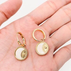 Shell Moon Gold Plated Sun Charm Huggie Earrings - MS