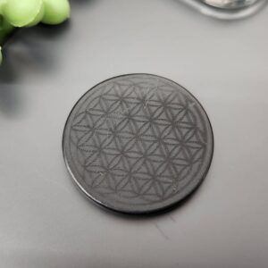 Shungite EMF Cell Phone Tile Engraved w/Flower of Life-25mm