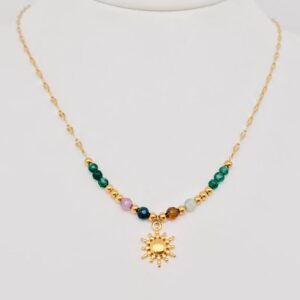 Stone Beads 18 K Gold Plated Sun Pendant Necklace - FGS/CS