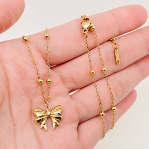 Gold Plated Stainless Steel Bow Pendant Necklace - FGS