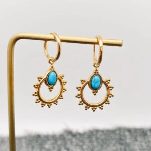 Turquoise Sun Charm 18K Gold Plated Huggie Earrings - FGS