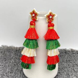 Christmas Colored Polyester Tassel Stars Post Earrings