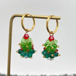 Crystal Christmas Tree 18K Golden SS Huugie Earrings - FGS