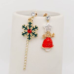 Christmas Jewelry Snowflake Bell Asymmetric Post Earrings