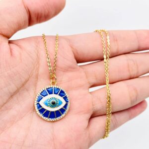 Blue Enamel Evil Eye Inlaid Zircon Pendant Necklace