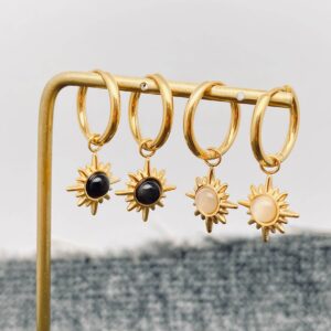 FGS - Cat's Eye Stone Sun Charm 18K Gold Plated SS Earrings