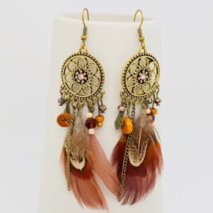 Bohemian Vintage Flower-Shaped Feather Pendant Earrings
