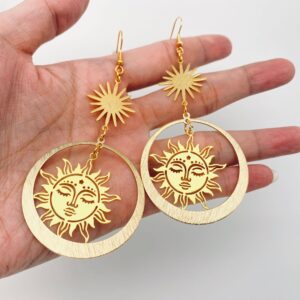 Golden Sun Goddess Pendant Earrings Bohemian Style - MS