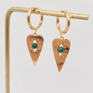 Inlaid Malachite Eyes Heart-shaped Huggie Earrings - FGS
