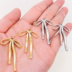 18k Gold Stainless Steel Bow Dangle Earrings - FGS