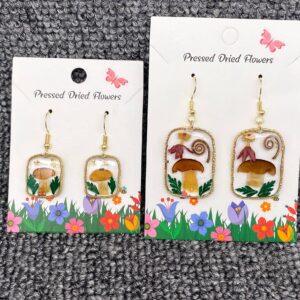 Pressed Dried flowers, Mushroom Charm Dangle Earrings - PDF