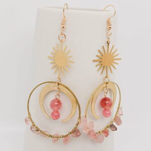 Natural Gravel Sun Moon Pendant Earrings - MS