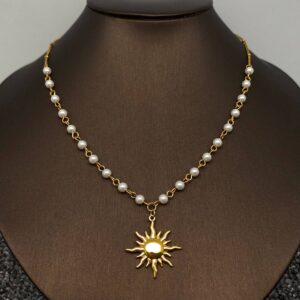 18K Gold Plated SS Sun Charm Pearl Chain Necklace - FGS/MS