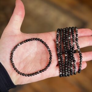 Small Silver Obsidian Bracelet